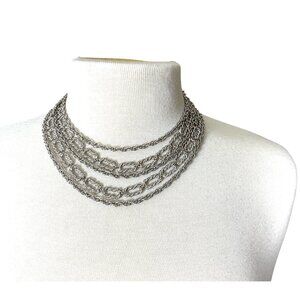 Crown Trifari Silvertone 5 Strand Wheat & Rope Chain Vintage 15in Necklace